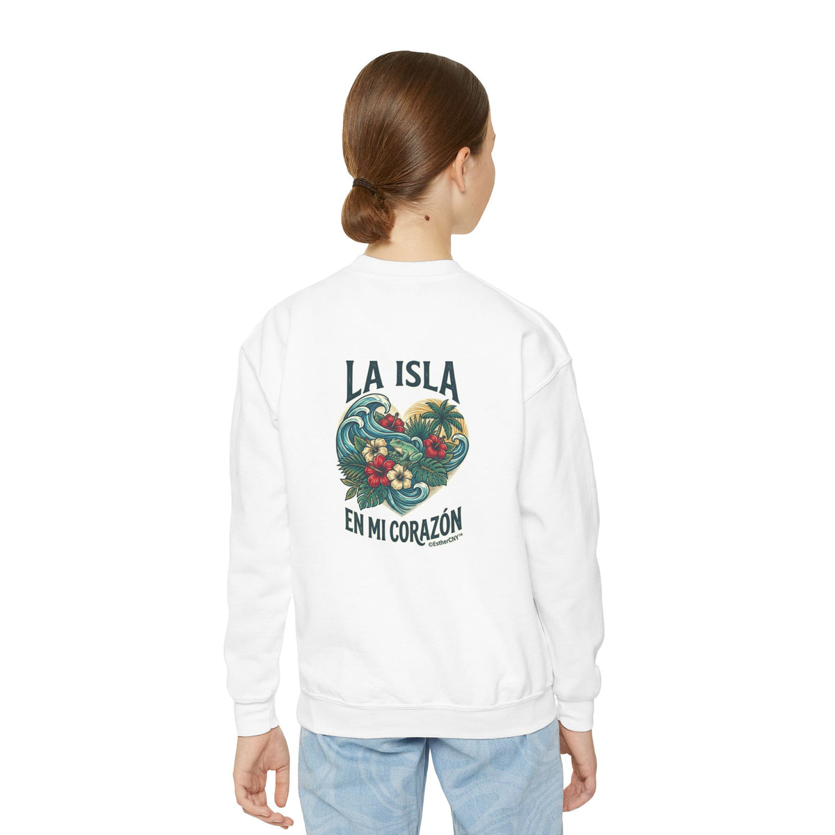 Youth Crewneck Sweatshirt — "Boricua de Corazón / La Isla en Mi Corazón" Puerto Rican Pride Pullover