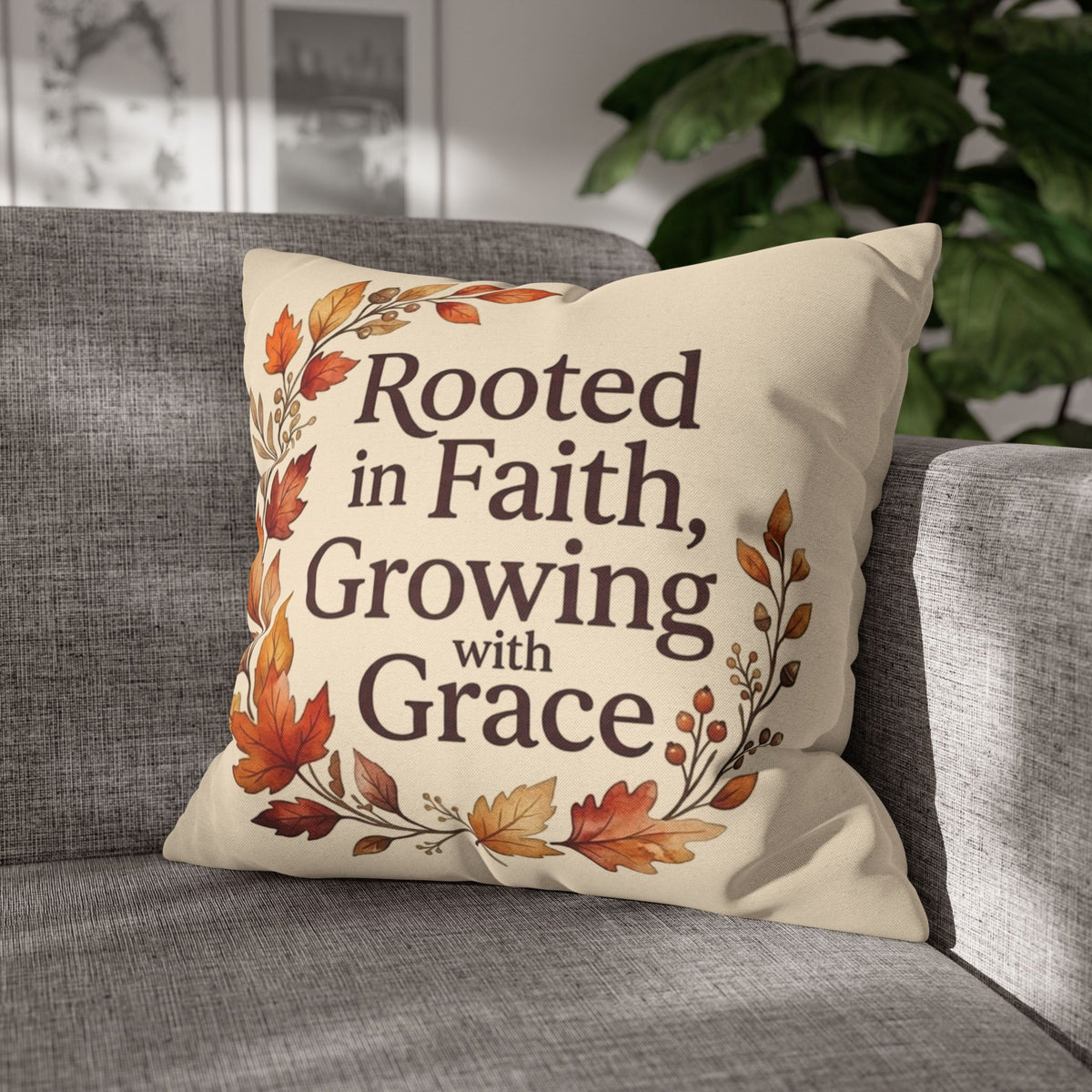 Faith Pillow - "Rooted in Faith, Growing with Grace" Fall Decorative Throw Pillowcase