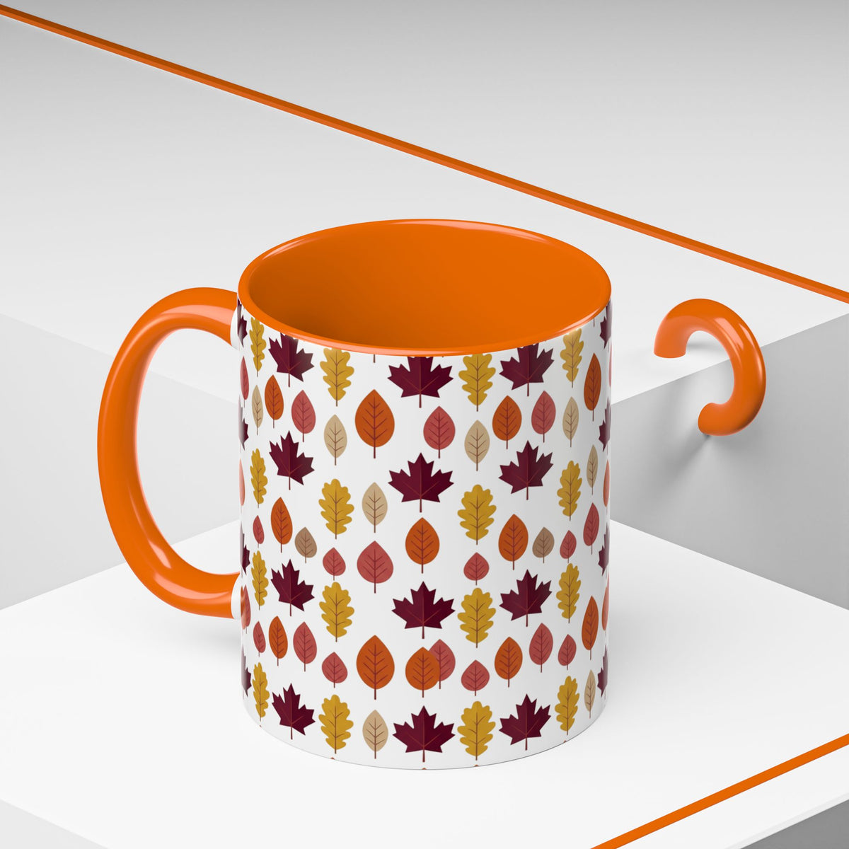 Autumn Leaves Accent Coffee Mug – Fall Leaf Pattern 11/15oz