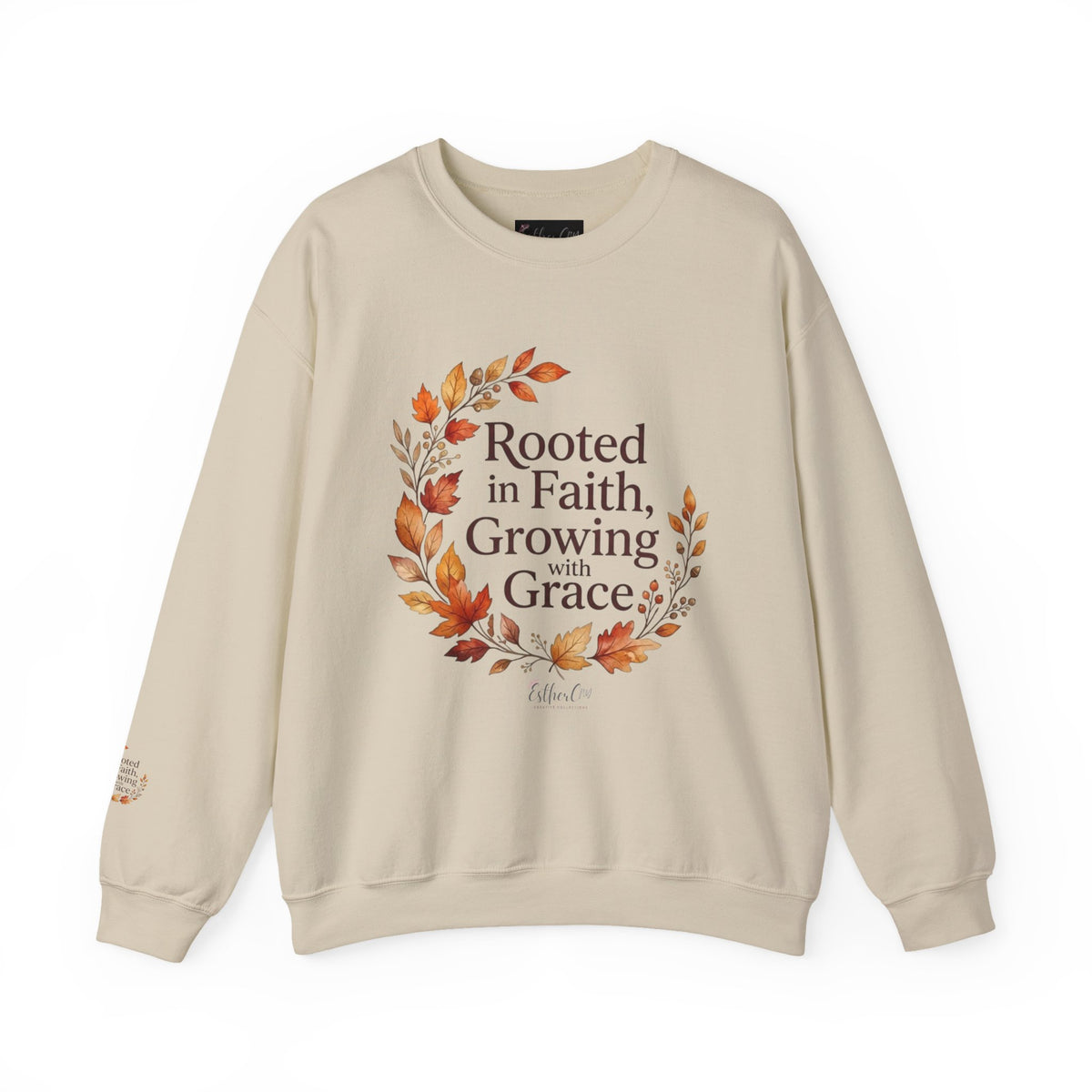 Faith-Inspired Crewneck Sweatshirt — "Rooted in Faith, Growing with Grace" Autumn Wreath