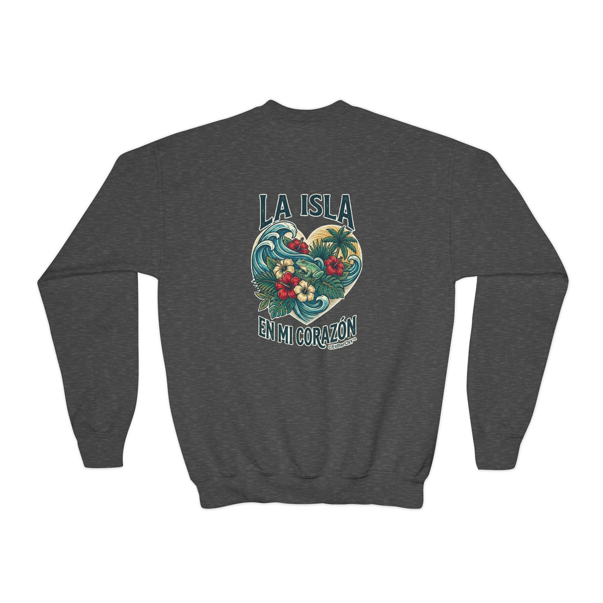Youth Crewneck Sweatshirt — "Boricua de Corazón / La Isla en Mi Corazón" Puerto Rican Pride Pullover