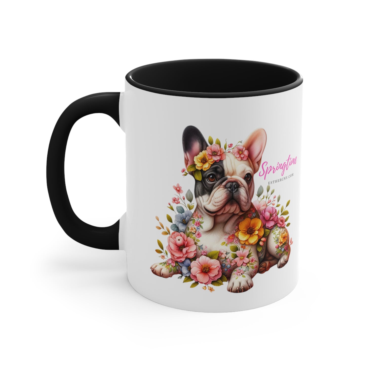 Taza de café con acento de bulldog francés de primavera, 11 oz