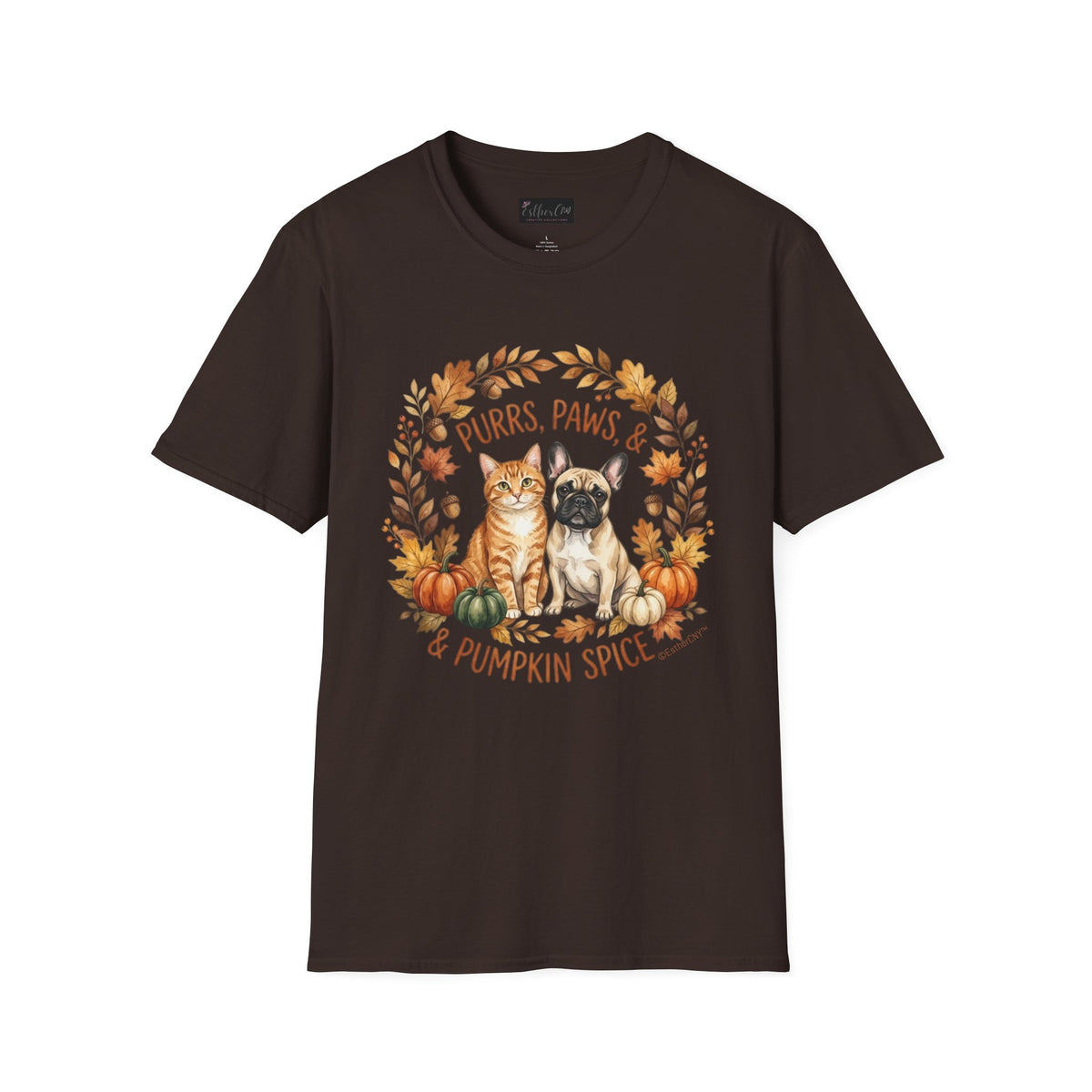 Purrs, Paws & Pumpkin Spice T-Shirt — Fall Cat & Dog Autumn Tee