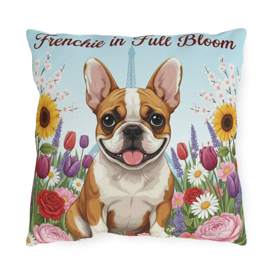 Outdoor Pillow – "Frenchie in Full Bloom" Floral French Bulldog Garden Accent
