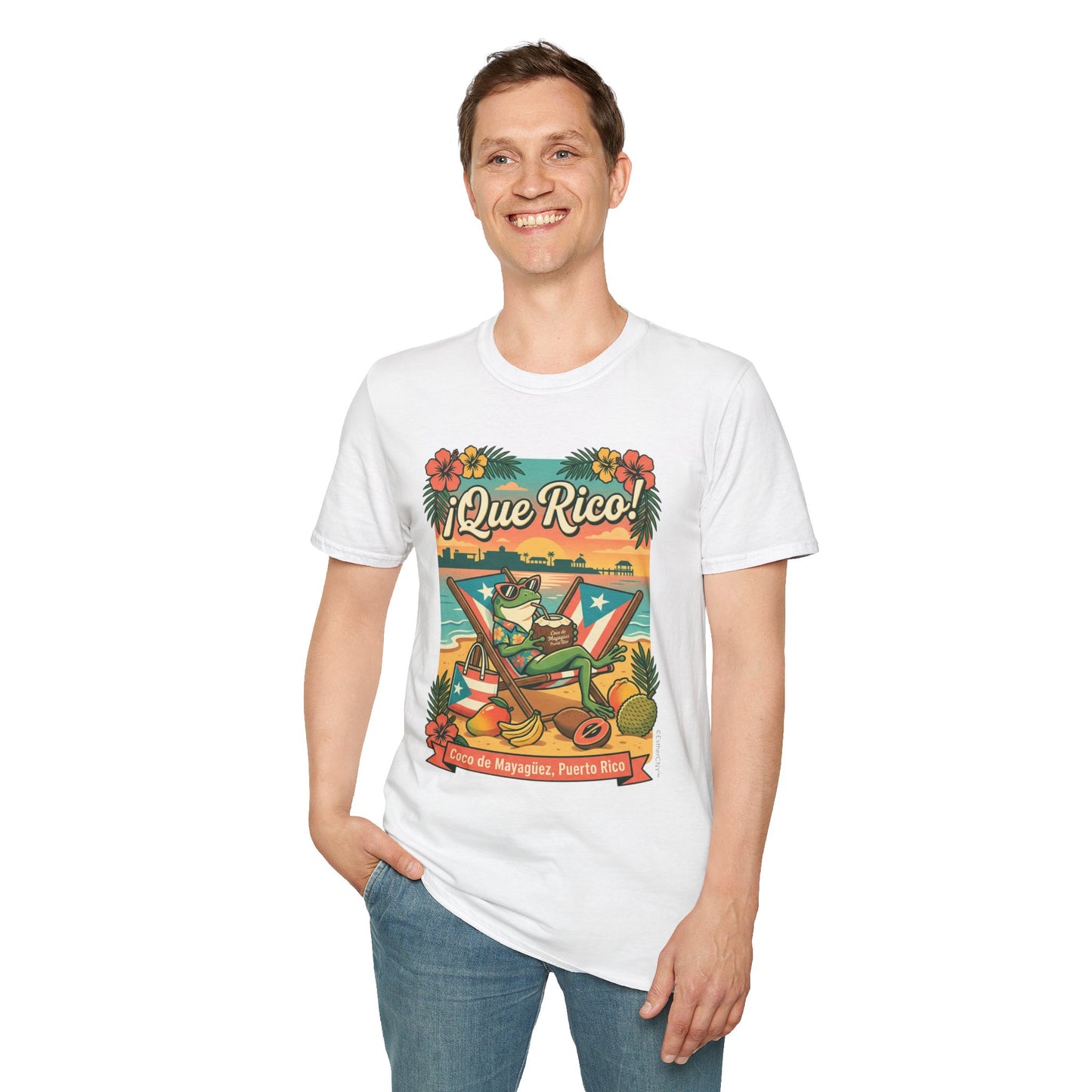 Tropical Frog Beach T‑Shirt — "Coco de Mayagüez Puerto Rico" Summer Vacation Tee