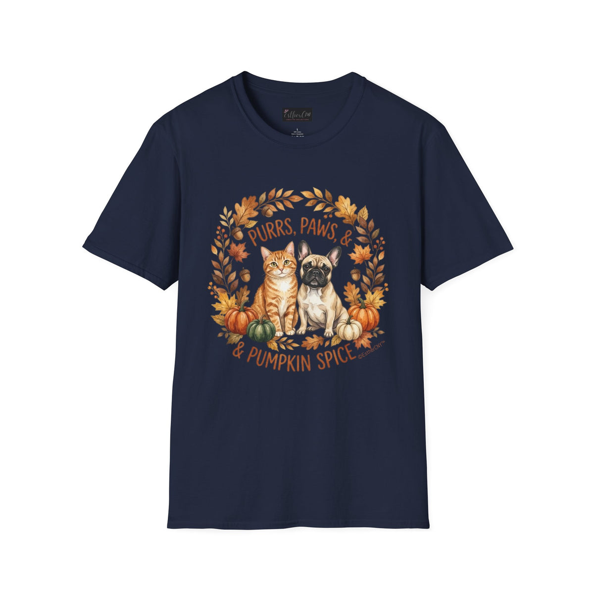 Purrs, Paws & Pumpkin Spice T-Shirt — Fall Cat & Dog Autumn Tee
