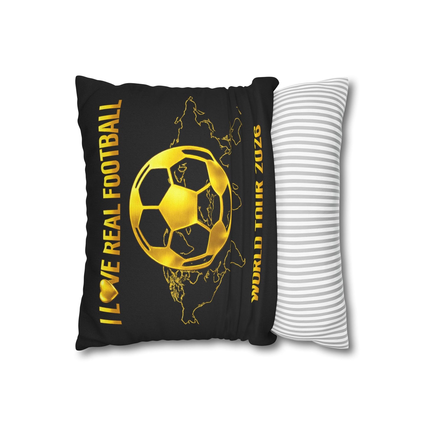 Gold Soccer Ball Pillowcase – World Map Football Accent Cushion Cover