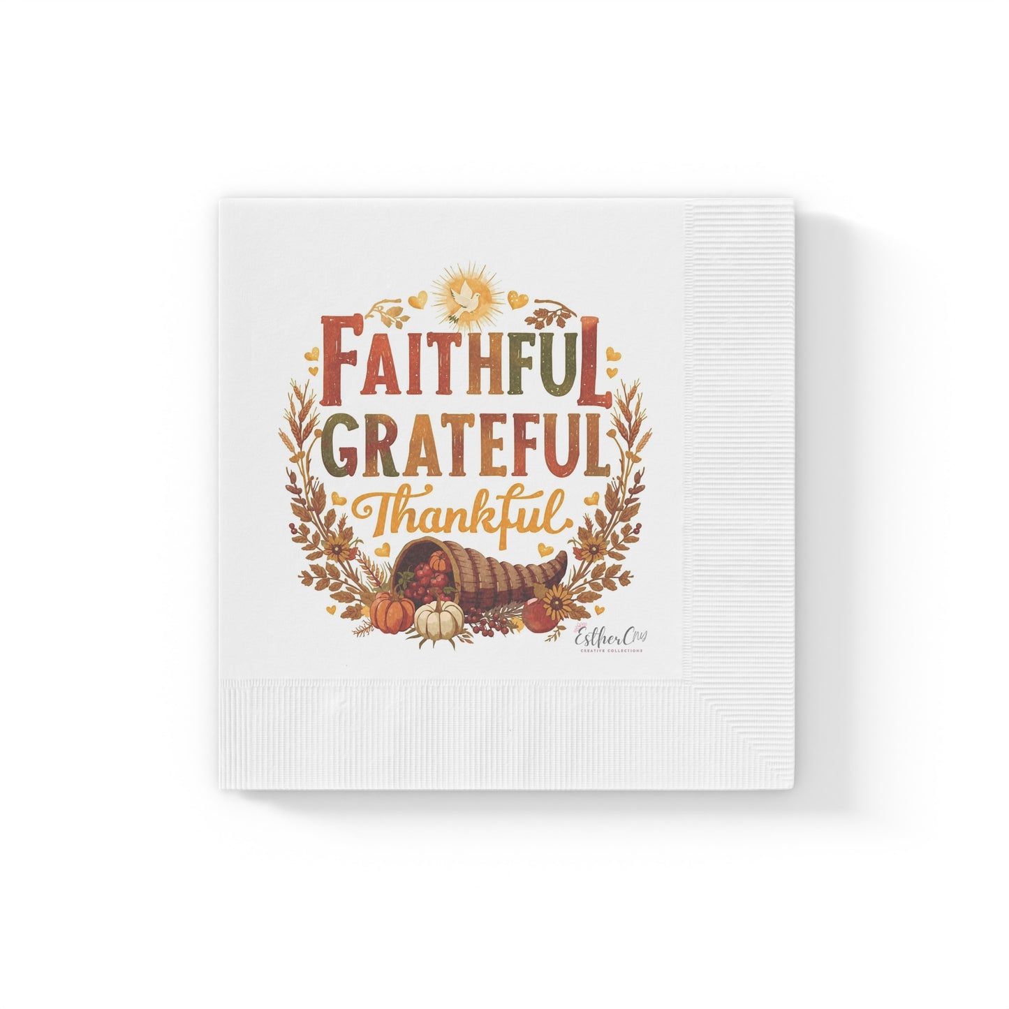 Faithful Grateful Thankful Cocktail Napkins — Fall Thanksgiving Party Napkins