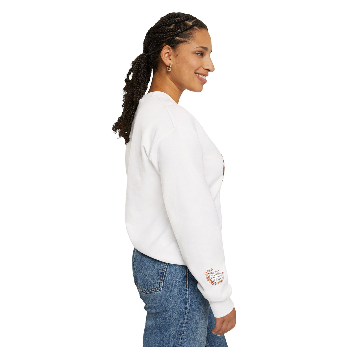 Faith-Inspired Crewneck Sweatshirt — "Rooted in Faith, Growing with Grace" Autumn Wreath