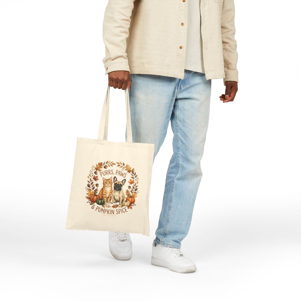 Purrs, Paws & Pumpkin Spice Canvas Tote Bag