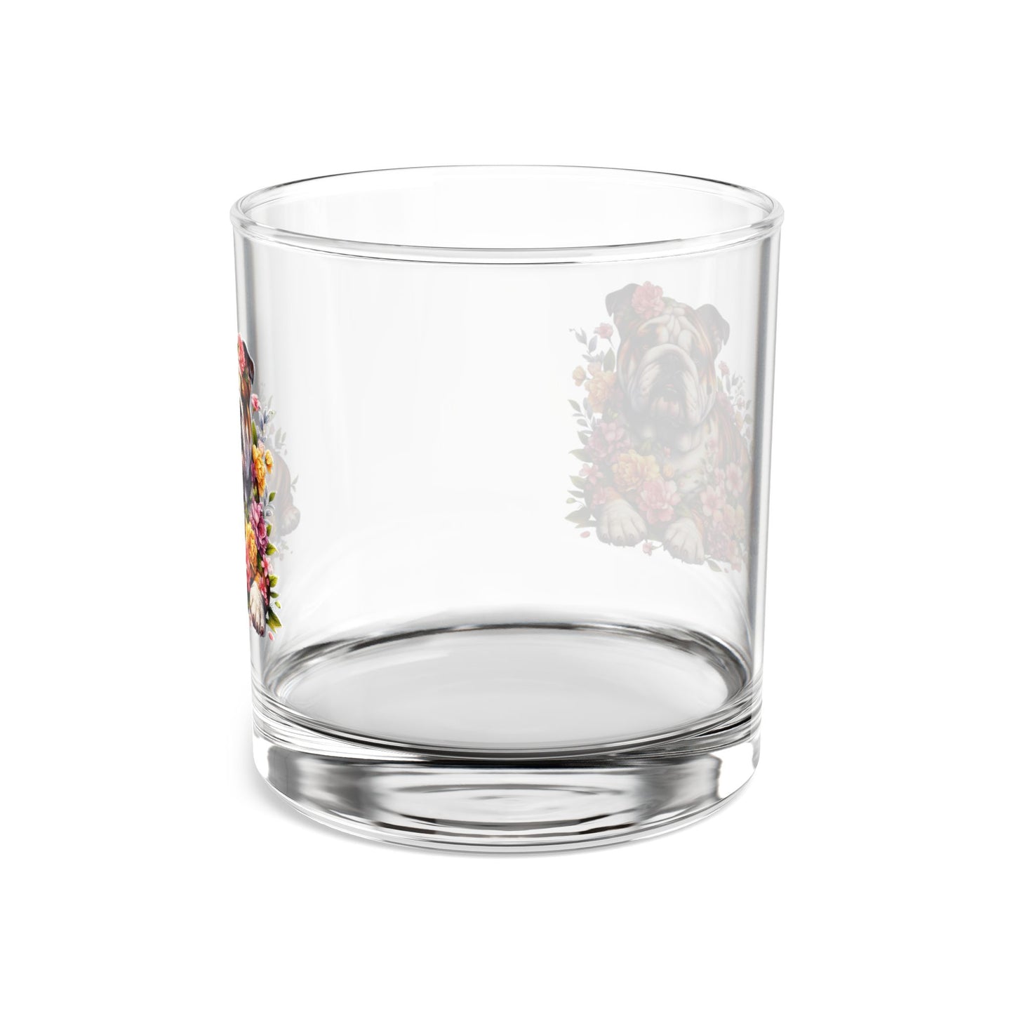 Bulldog Floral Rocks Glass - 10oz Decorative Drinking Tumbler