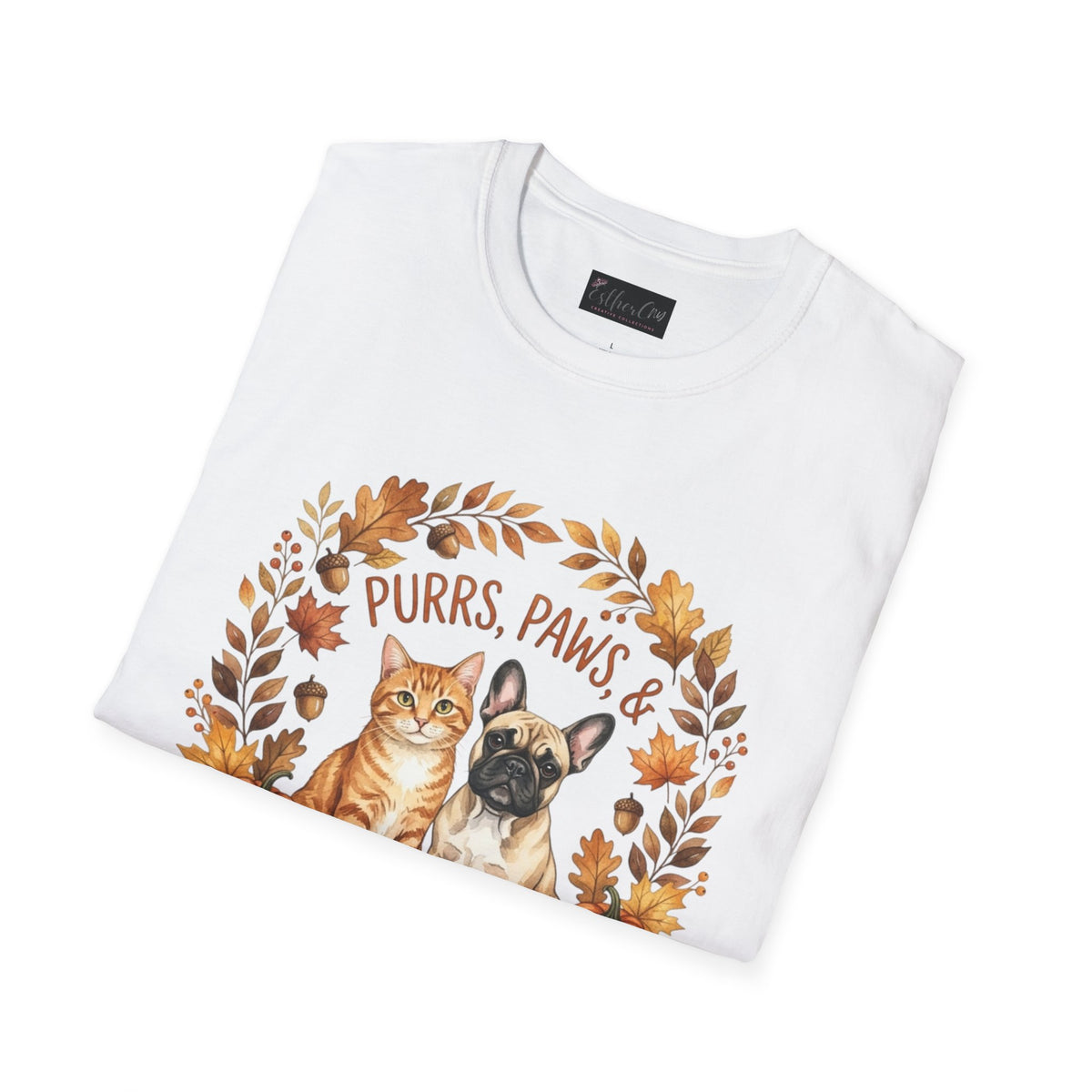 Purrs, Paws & Pumpkin Spice T-Shirt — Fall Cat & Dog Autumn Tee