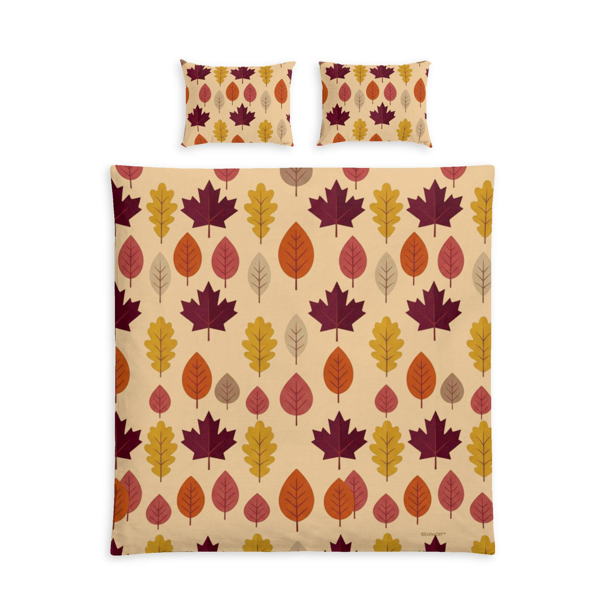 Autumn Leaves Cotton Bed Set — Fall Leaf Pattern Duvet Cover & Pillowcases