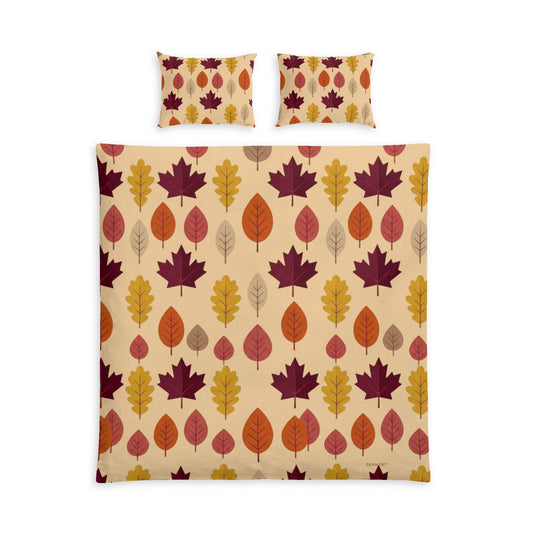 Autumn Leaves Cotton Bed Set — Fall Leaf Pattern Duvet Cover & Pillowcases