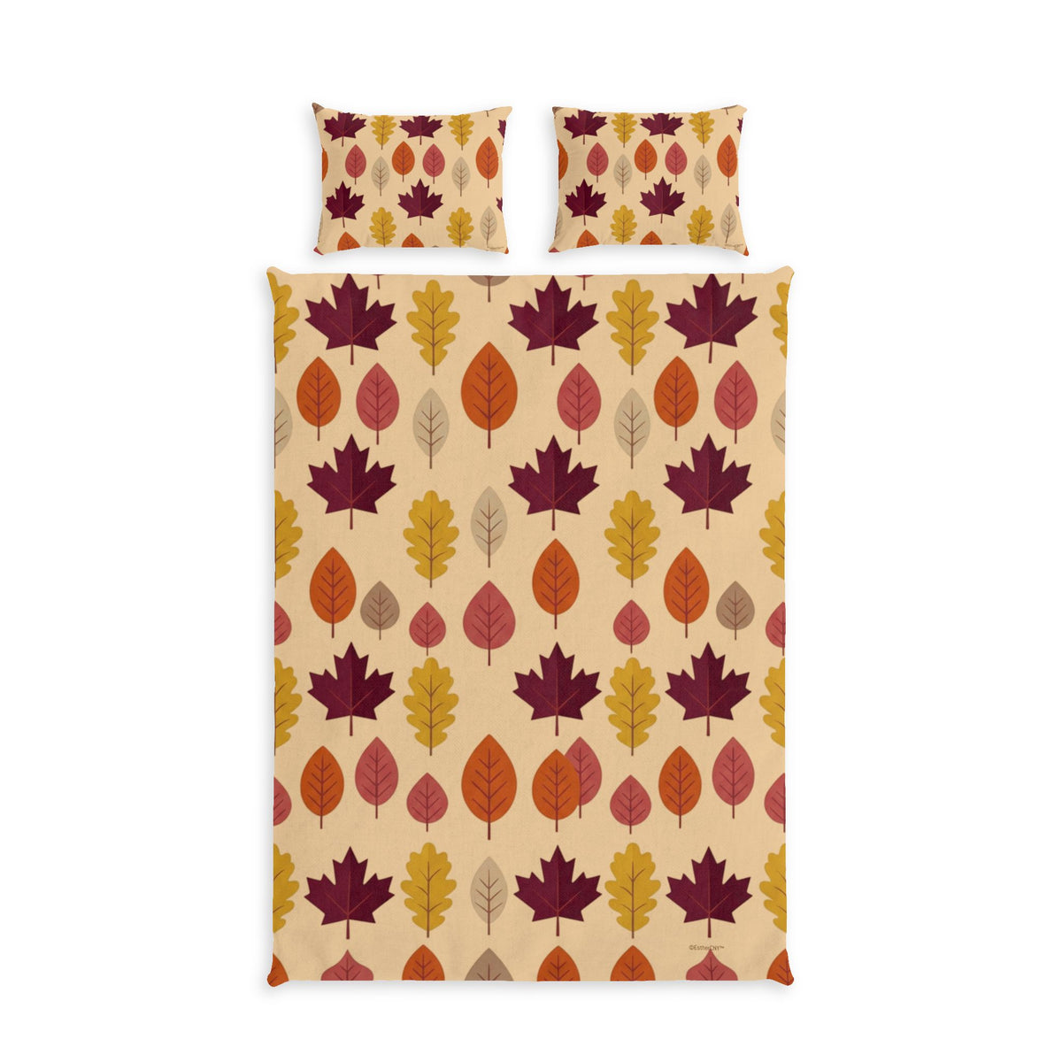 Autumn Leaves Cotton Bed Set — Fall Leaf Pattern Duvet Cover & Pillowcases