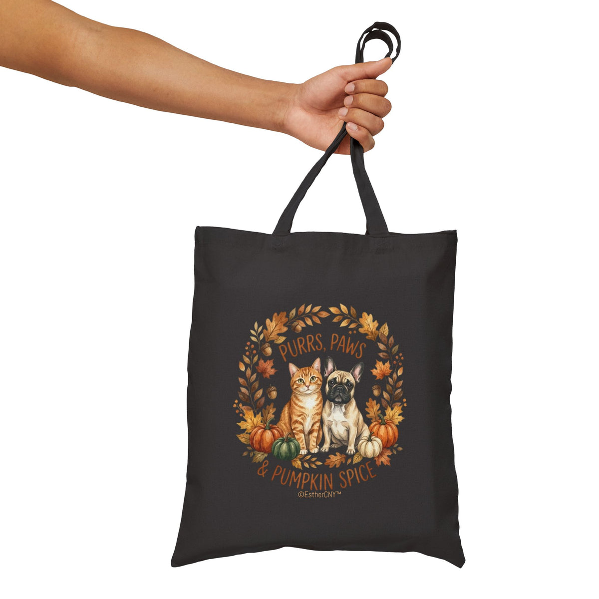 Purrs, Paws & Pumpkin Spice Canvas Tote Bag