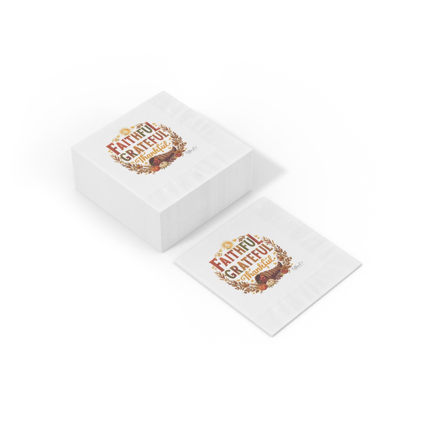 Faithful Grateful Thankful Cocktail Napkins — Fall Thanksgiving Party Napkins