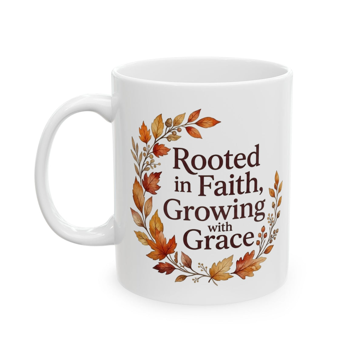 Autumn Blessings Ceramic Mug — "Rooted in Faith Growing with Grace" Fall Floral Coffee Cup (11oz/15oz)