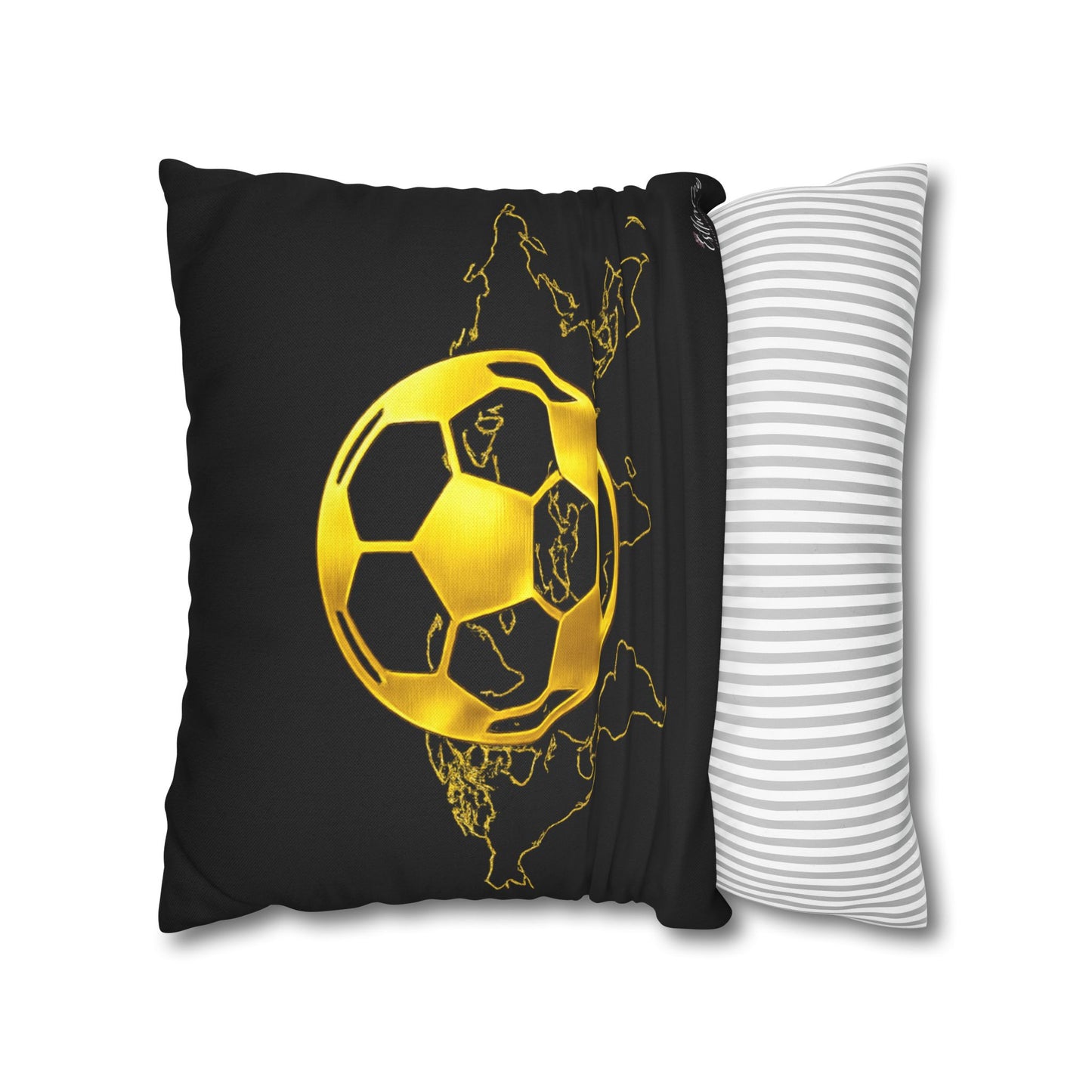 Gold Soccer Ball Pillowcase – World Map Football Accent Cushion Cover
