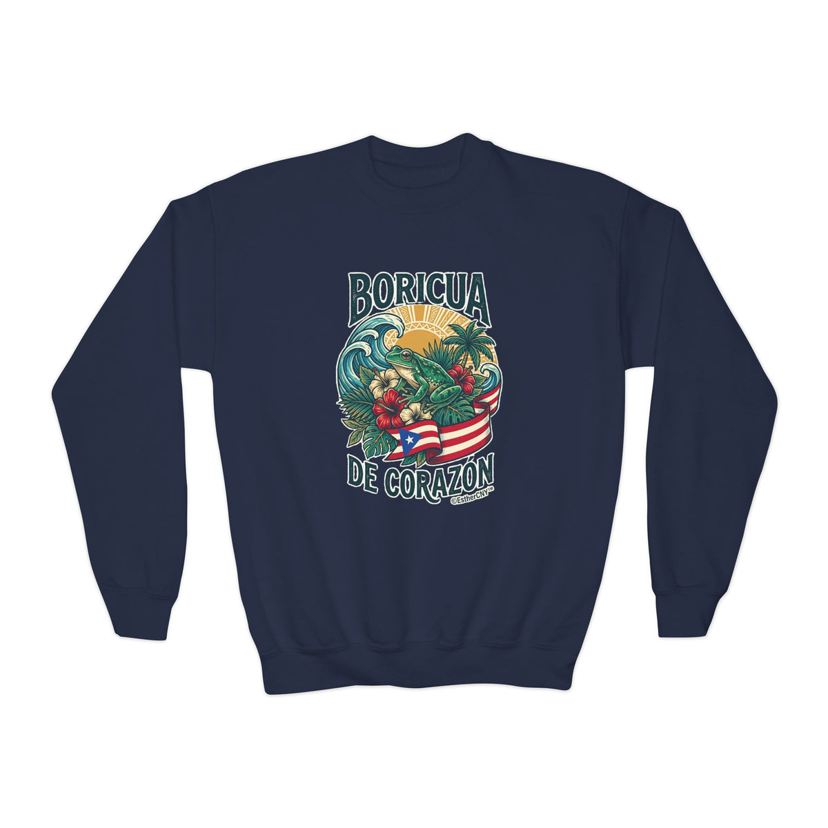 Youth Crewneck Sweatshirt — "Boricua de Corazón / La Isla en Mi Corazón" Puerto Rican Pride Pullover