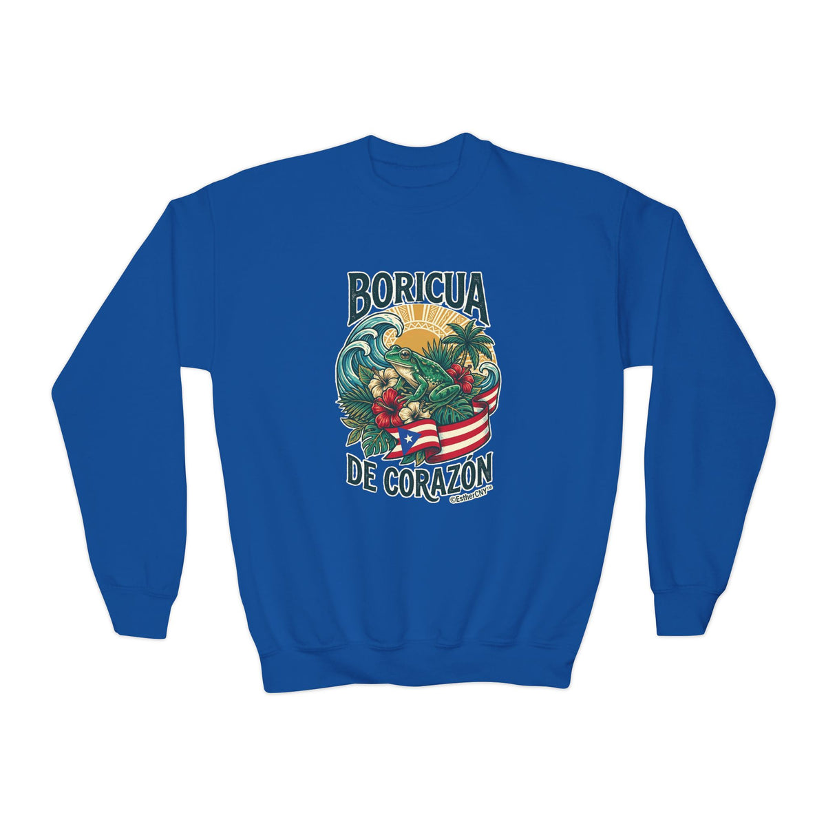 Youth Crewneck Sweatshirt — "Boricua de Corazón / La Isla en Mi Corazón" Puerto Rican Pride Pullover