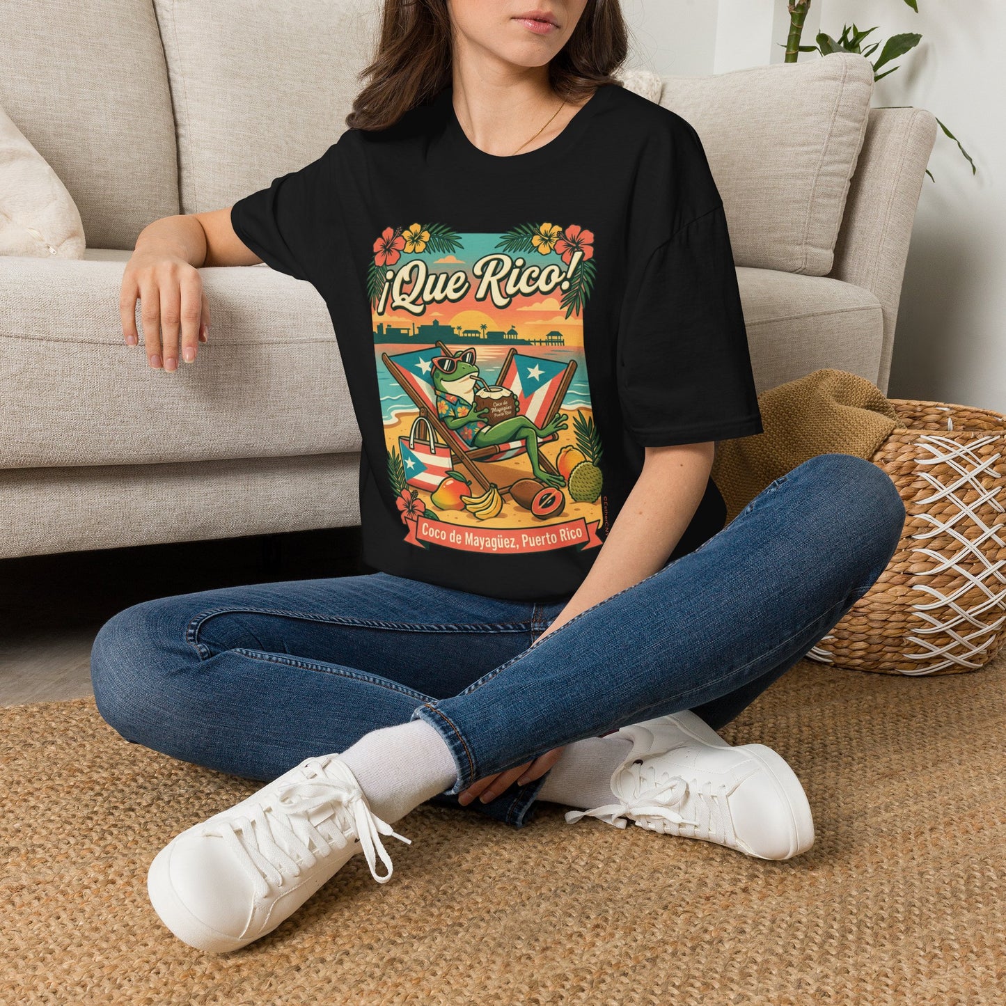 Tropical Frog Beach T‑Shirt — "Coco de Mayagüez Puerto Rico" Summer Vacation Tee