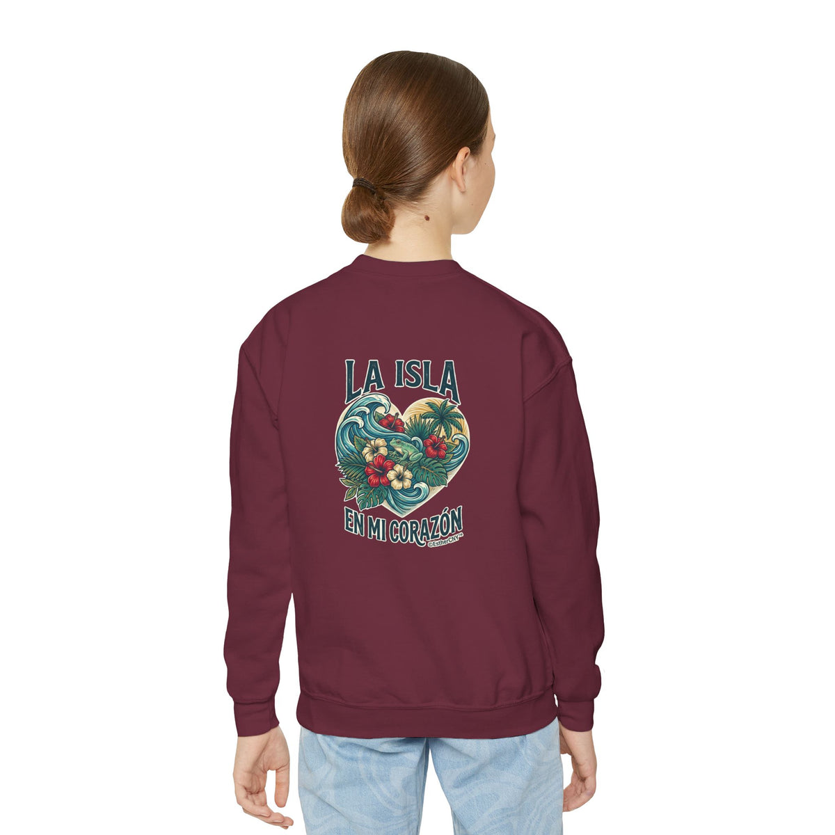 Youth Crewneck Sweatshirt — "Boricua de Corazón / La Isla en Mi Corazón" Puerto Rican Pride Pullover