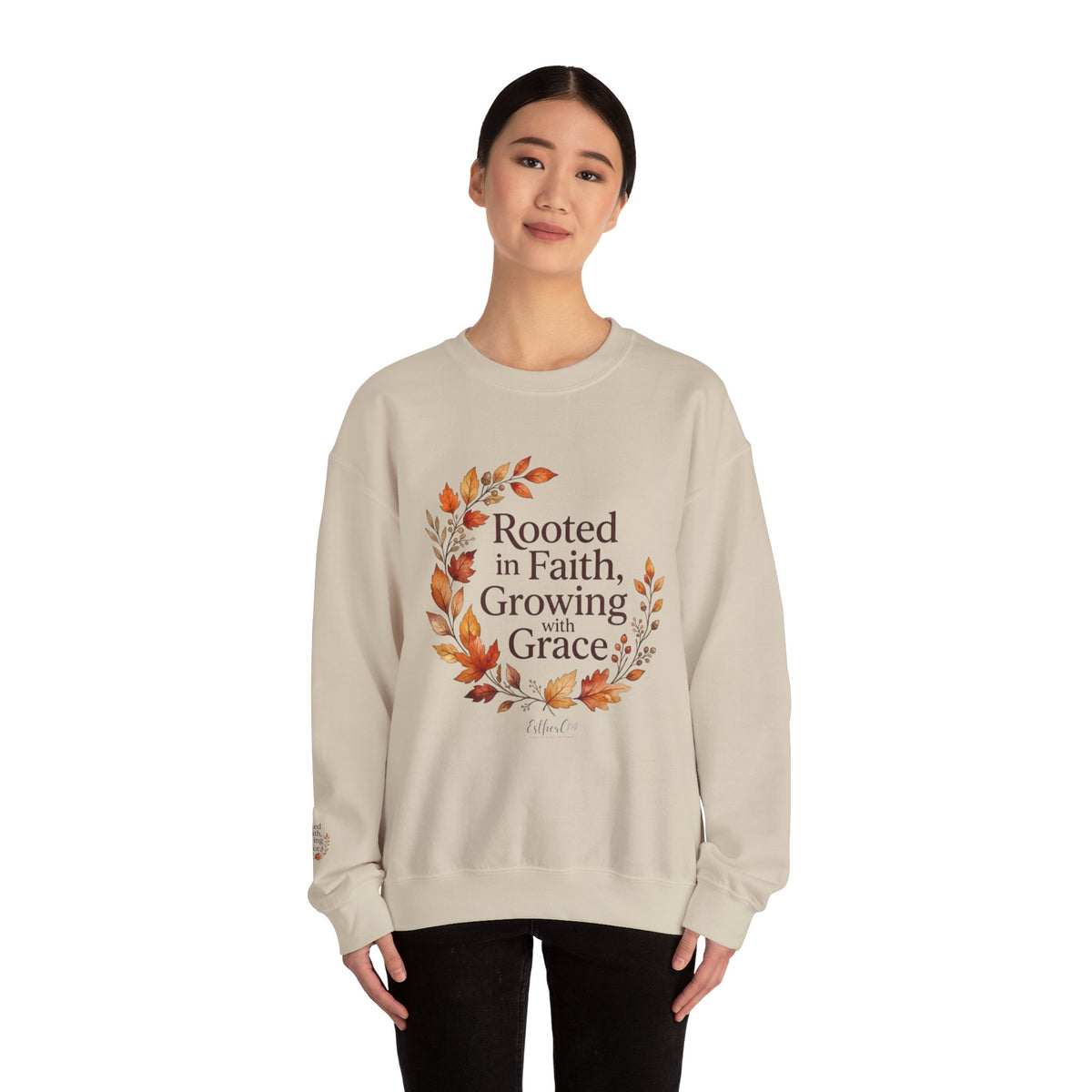 Faith-Inspired Crewneck Sweatshirt — "Rooted in Faith, Growing with Grace" Autumn Wreath