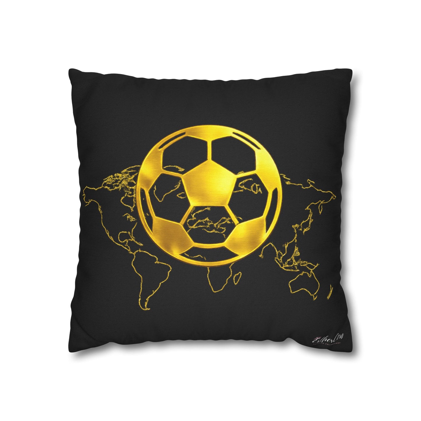 Gold Soccer Ball Pillowcase – World Map Football Accent Cushion Cover