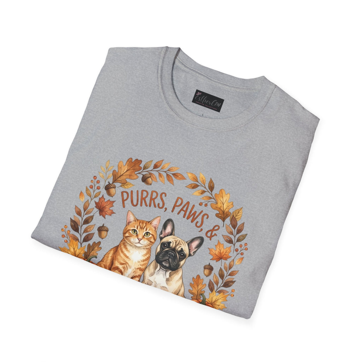 Purrs, Paws & Pumpkin Spice T-Shirt — Fall Cat & Dog Autumn Tee