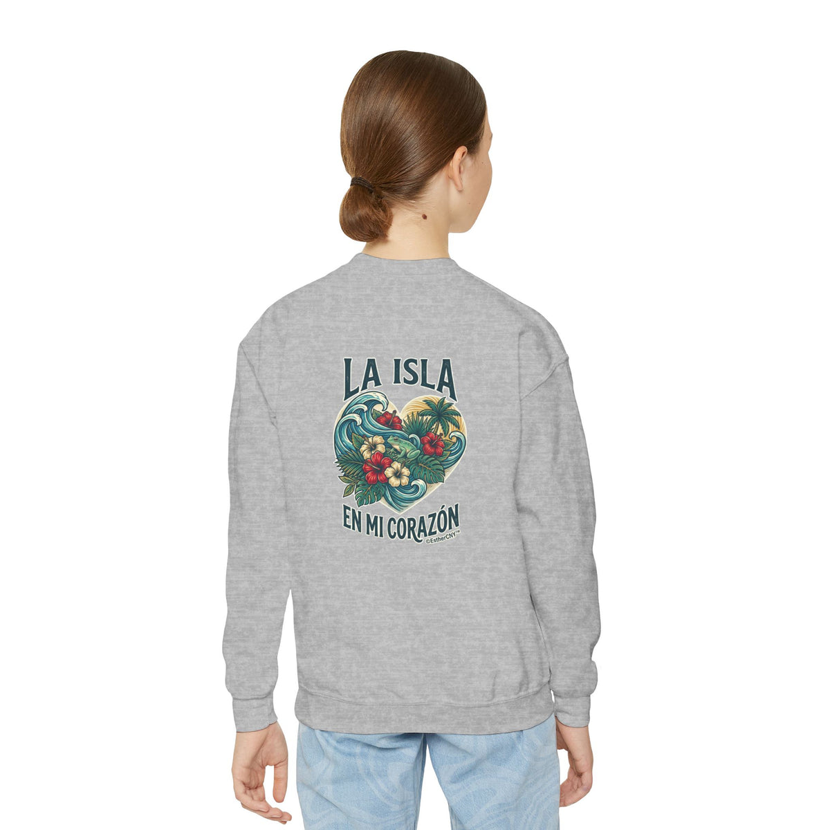Youth Crewneck Sweatshirt — "Boricua de Corazón / La Isla en Mi Corazón" Puerto Rican Pride Pullover