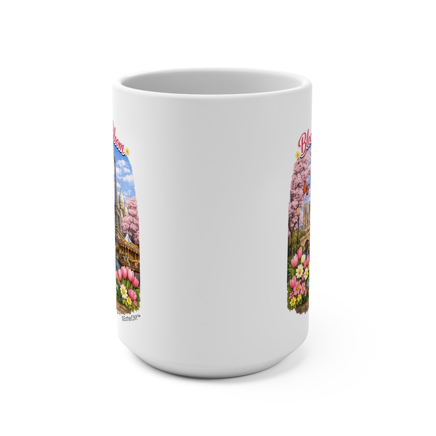 Frenchie in Full Bloom 15oz Ceramic Mug — Parisian Floral Dog Coffee Cup