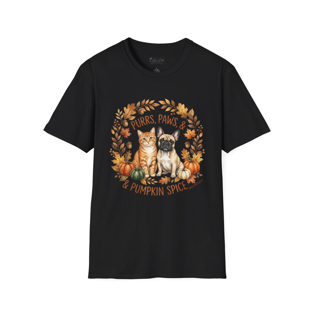 Purrs, Paws & Pumpkin Spice T-Shirt — Fall Cat & Dog Autumn Tee