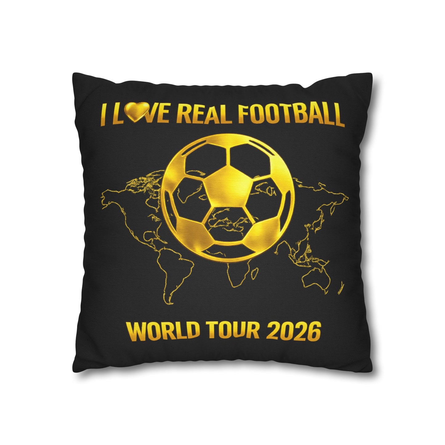 Gold Soccer Ball Pillowcase – World Map Football Accent Cushion Cover