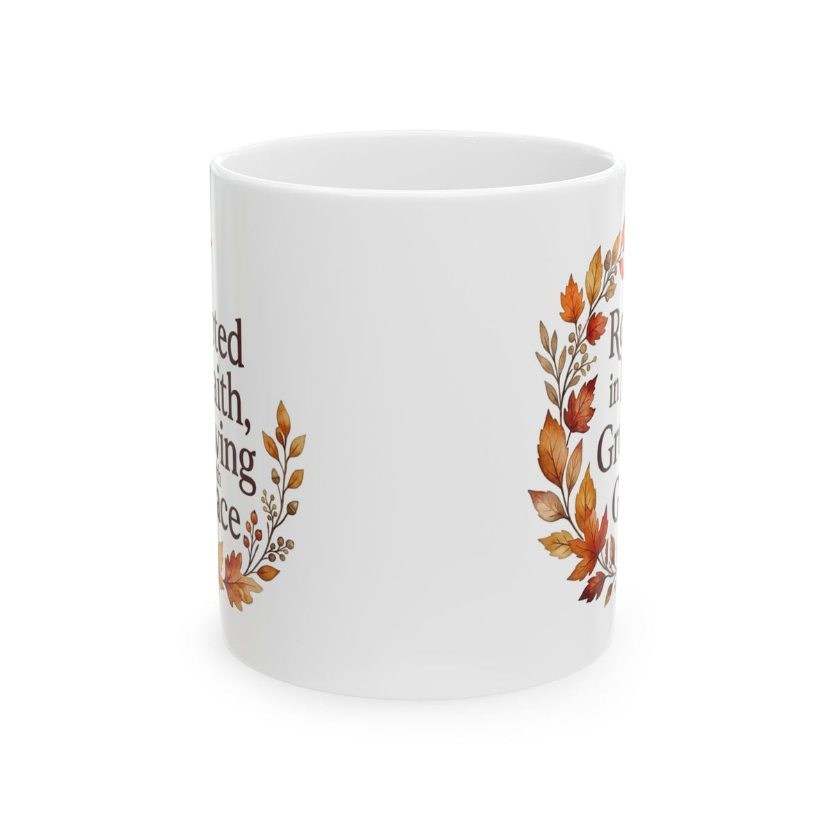 Autumn Blessings Ceramic Mug — "Rooted in Faith Growing with Grace" Fall Floral Coffee Cup (11oz/15oz)
