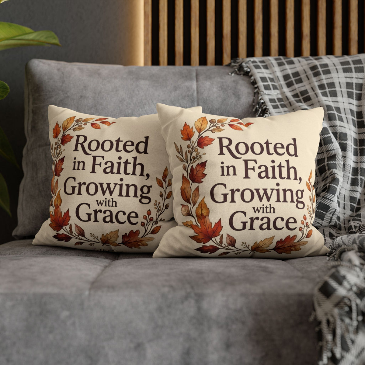 Faith Pillow - "Rooted in Faith, Growing with Grace" Fall Decorative Throw Pillowcase