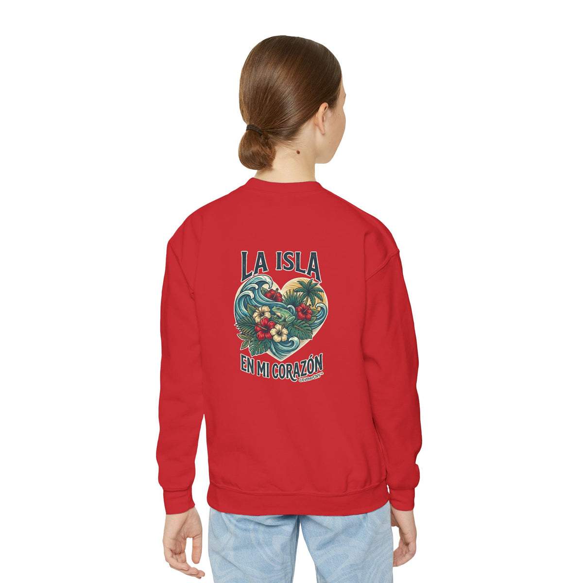Youth Crewneck Sweatshirt — "Boricua de Corazón / La Isla en Mi Corazón" Puerto Rican Pride Pullover