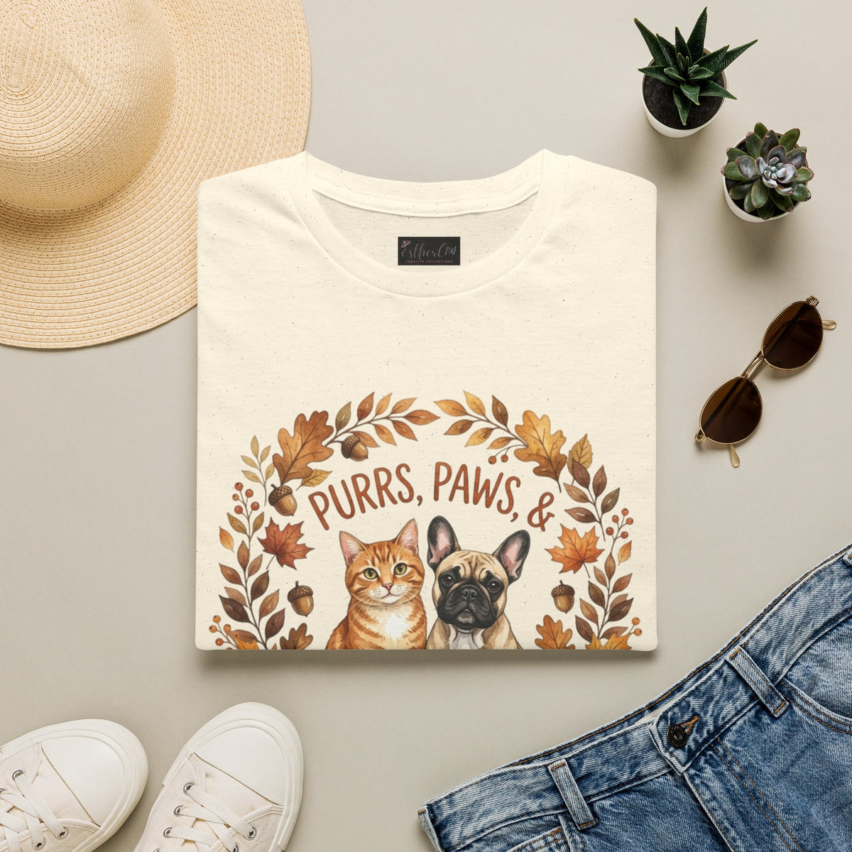 Purrs, Paws & Pumpkin Spice T-Shirt — Fall Cat & Dog Autumn Tee
