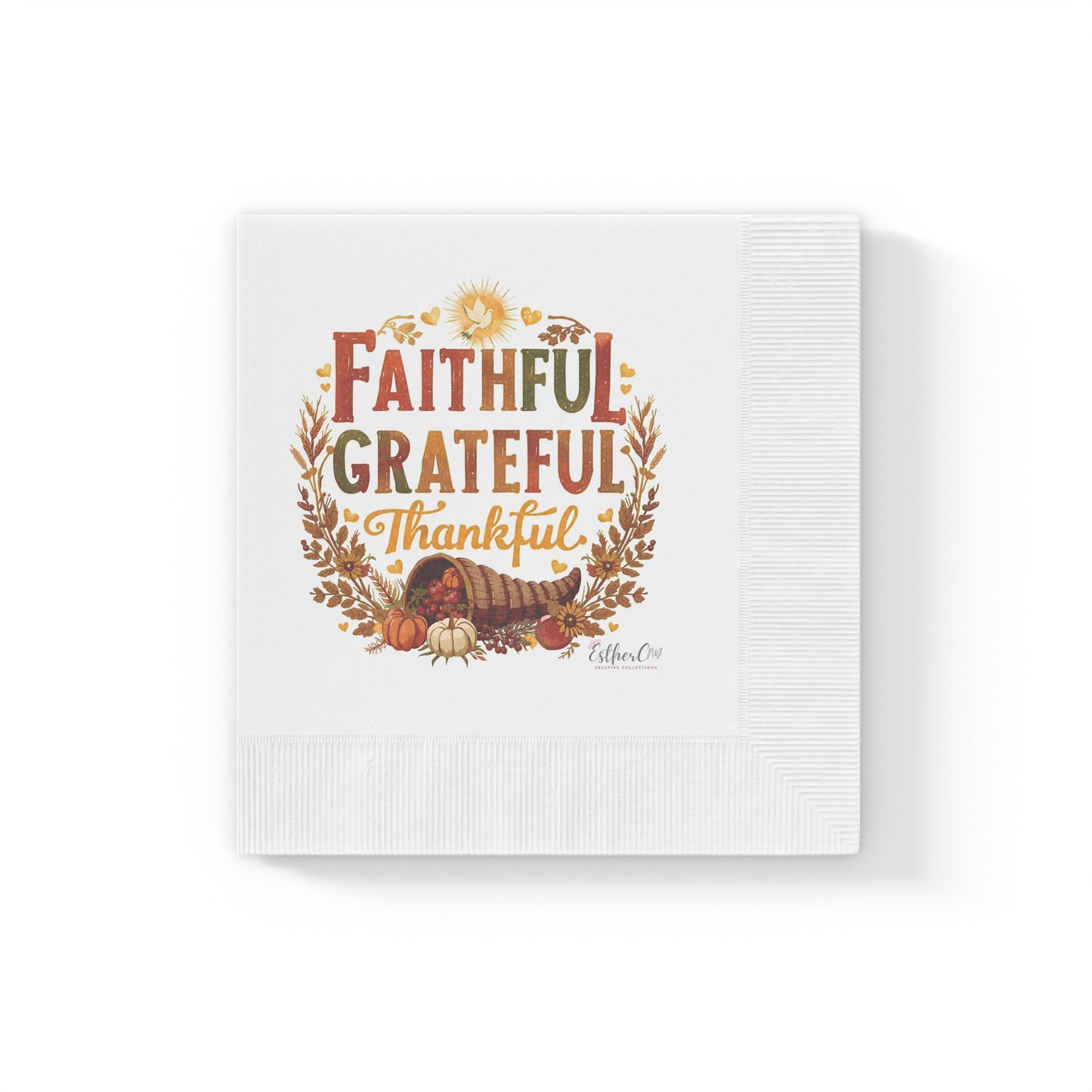 Faithful Grateful Thankful Cocktail Napkins — Fall Thanksgiving Party Napkins