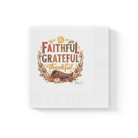 Faithful Grateful Thankful Cocktail Napkins — Fall Thanksgiving Party Napkins