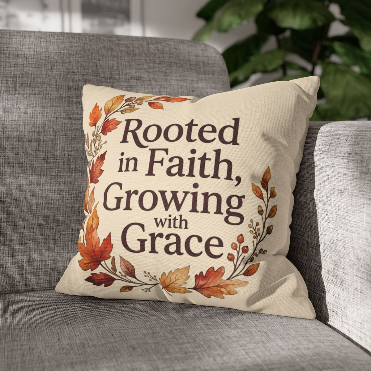 Faith Pillow - "Rooted in Faith, Growing with Grace" Fall Decorative Throw Pillowcase