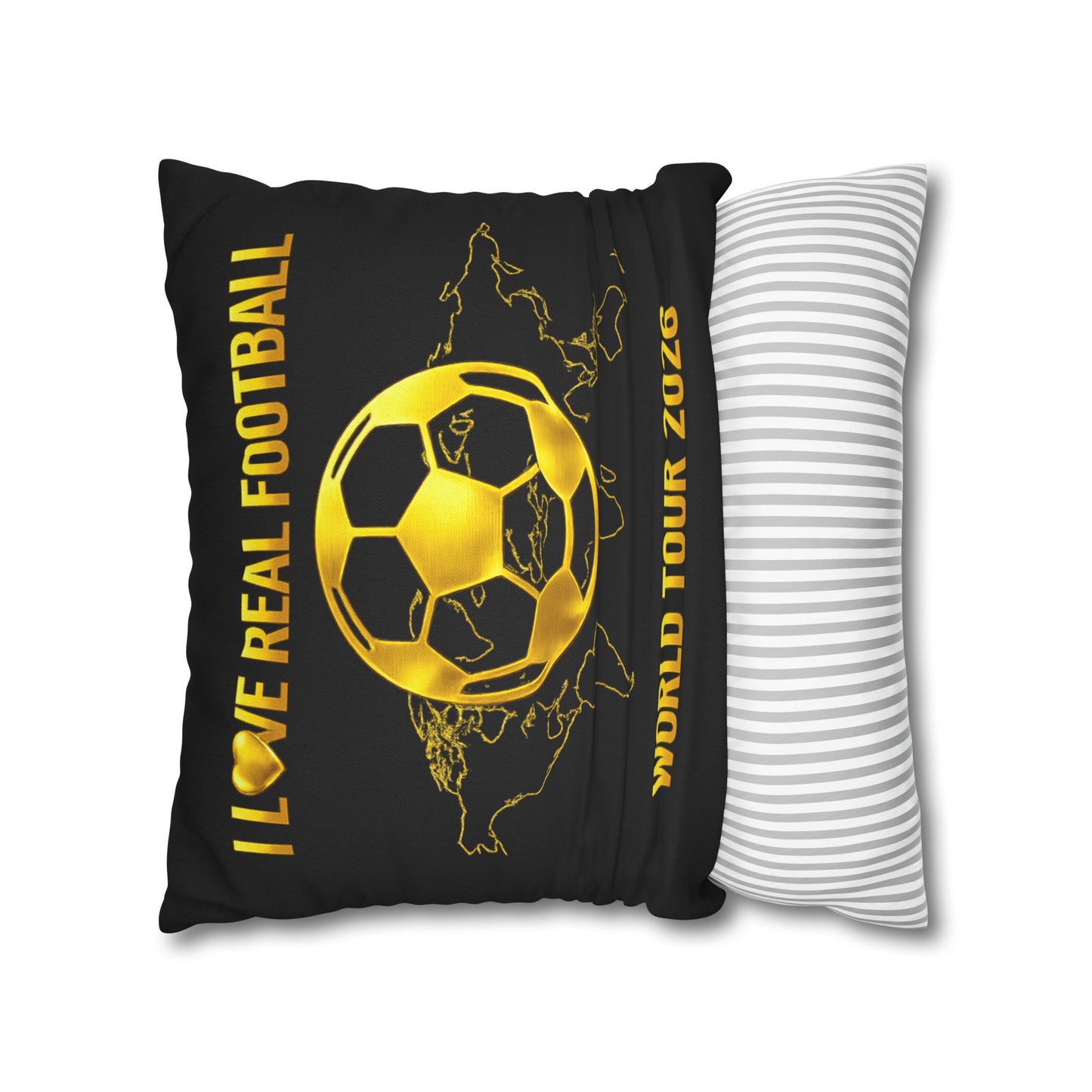 Gold Soccer Ball Pillowcase – World Map Football Accent Cushion Cover