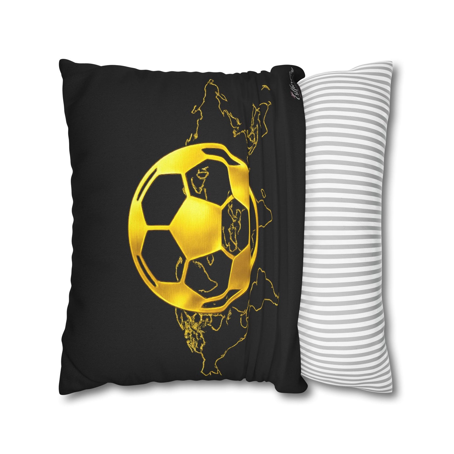 Gold Soccer Ball Pillowcase – World Map Football Accent Cushion Cover