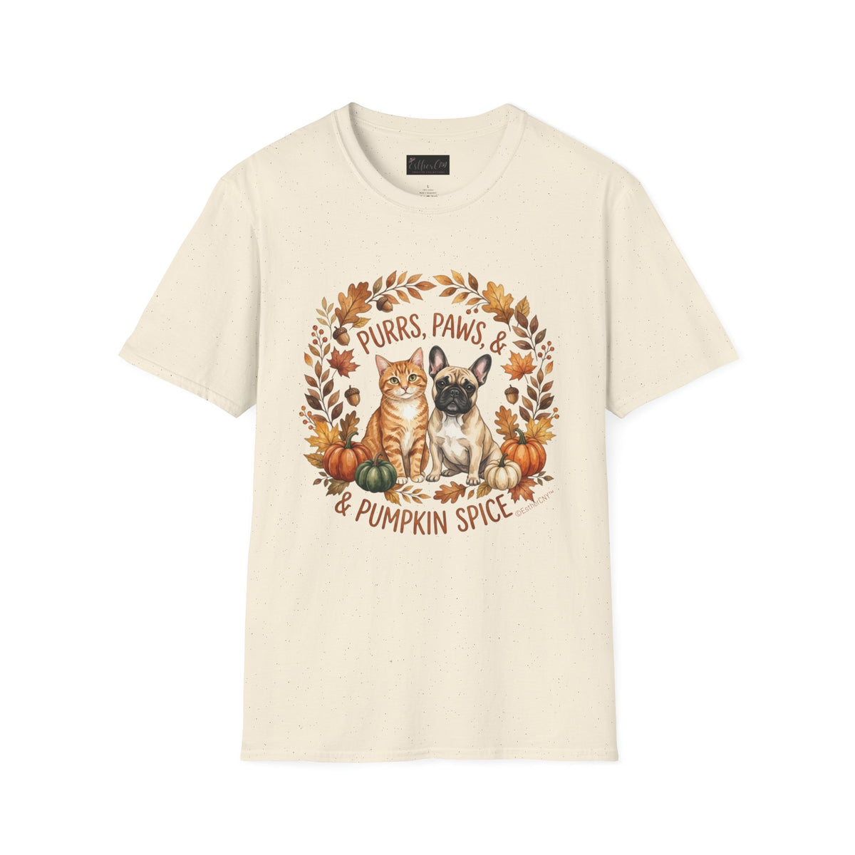 Purrs, Paws & Pumpkin Spice T-Shirt — Fall Cat & Dog Autumn Tee