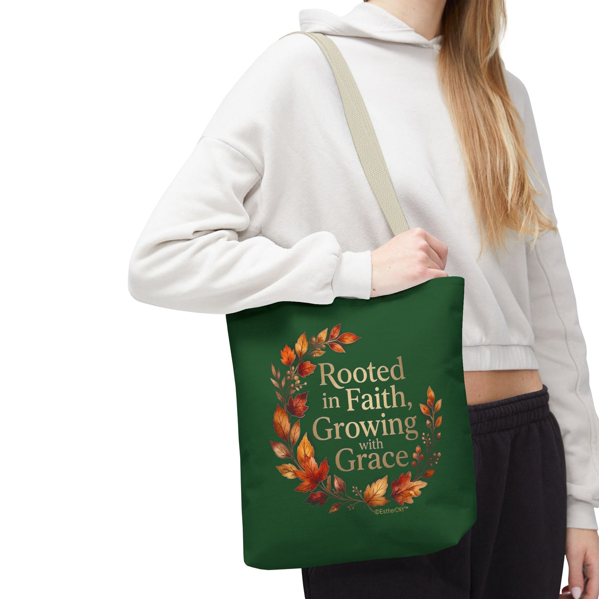 Faith Wreath Tote — "Rooted in Faith, Growing with Grace" Fall Canvas Bag