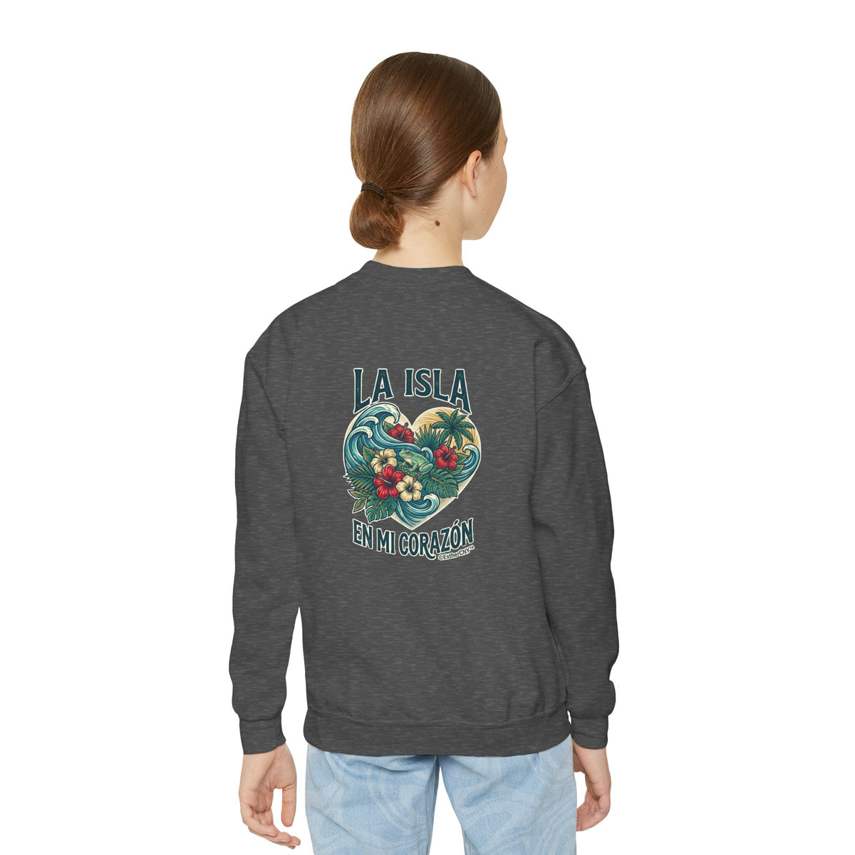 Youth Crewneck Sweatshirt — "Boricua de Corazón / La Isla en Mi Corazón" Puerto Rican Pride Pullover