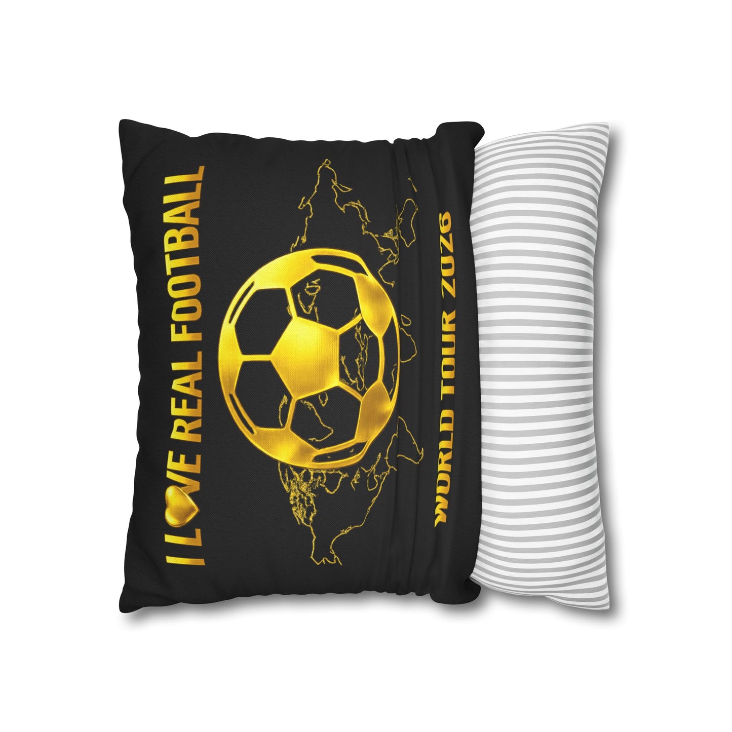 Gold Soccer Ball Pillowcase – World Map Football Accent Cushion Cover