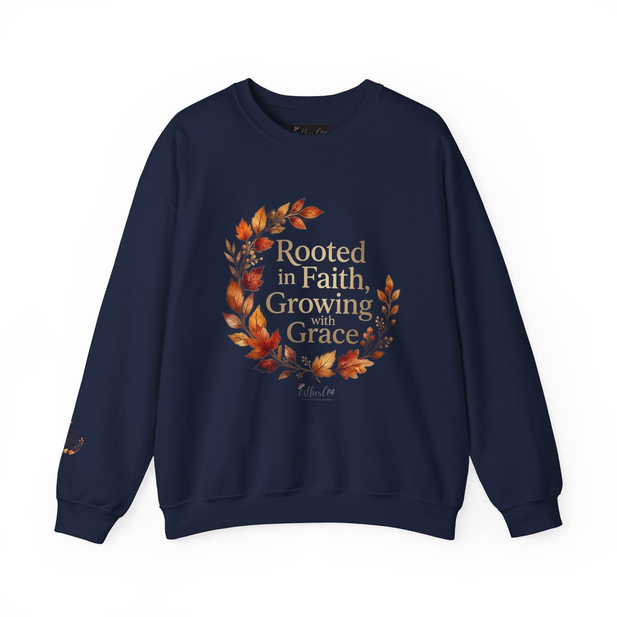 Faith-Inspired Crewneck Sweatshirt — "Rooted in Faith, Growing with Grace" Autumn Wreath