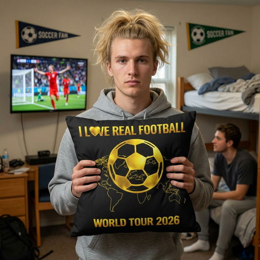 Gold Soccer Ball Pillowcase – World Map Football Accent Cushion Cover