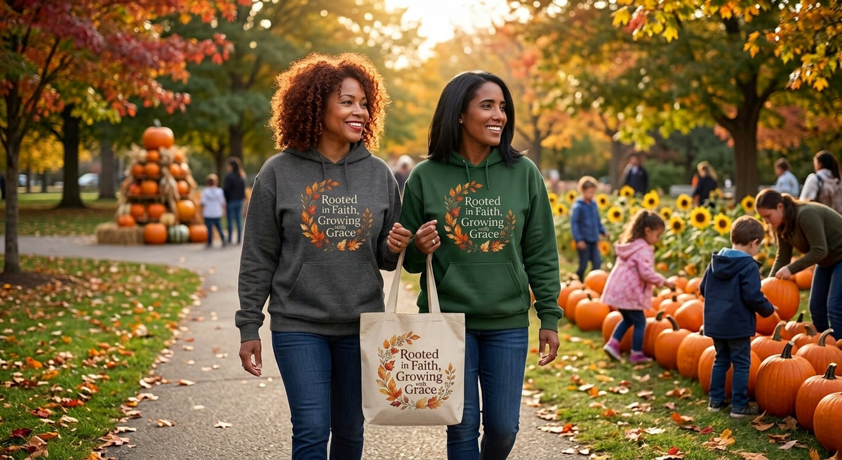 Hoodie - Rooted in Faith, Growing with Grace, Fall Wreath Hoodie